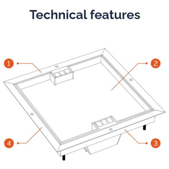 ASA INTERNATIONAL - VersaFloor Floating med kant - FLOTTANTE 150 - GULVBOKS FOR nedfelling med kant - 150 X 150mm - 2 uttak (Minimum 10 stk)